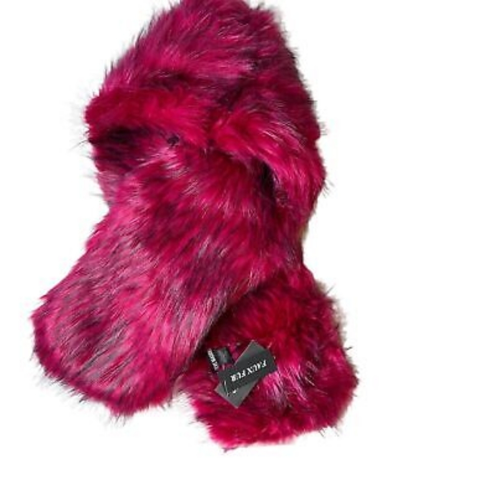 STEVE MADDEN Womens Scarf Shaggy Faux Fur Magenta